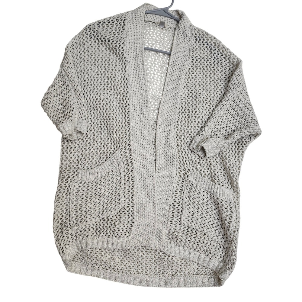 Ecote Cream Open Knit Crochet Batwing Cardigan Sweater XS Womens Pockets Boho